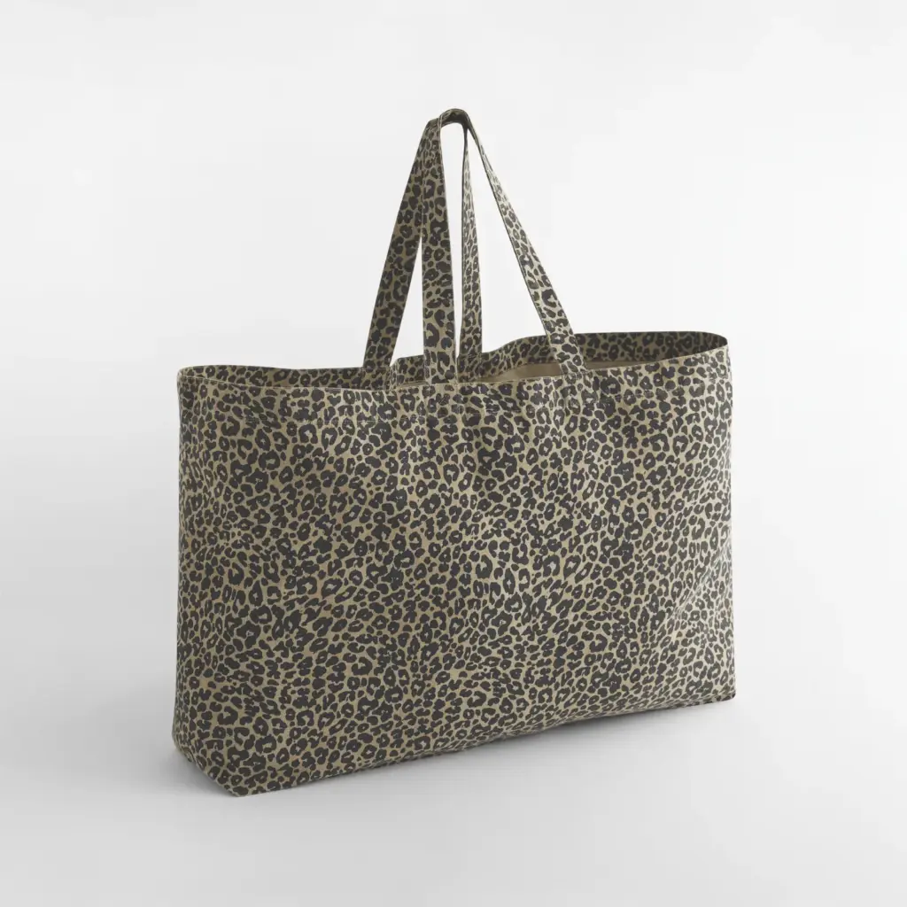 Oversized canvas cabas tas met luipaardprint, vintage leopard print — productfoto 2