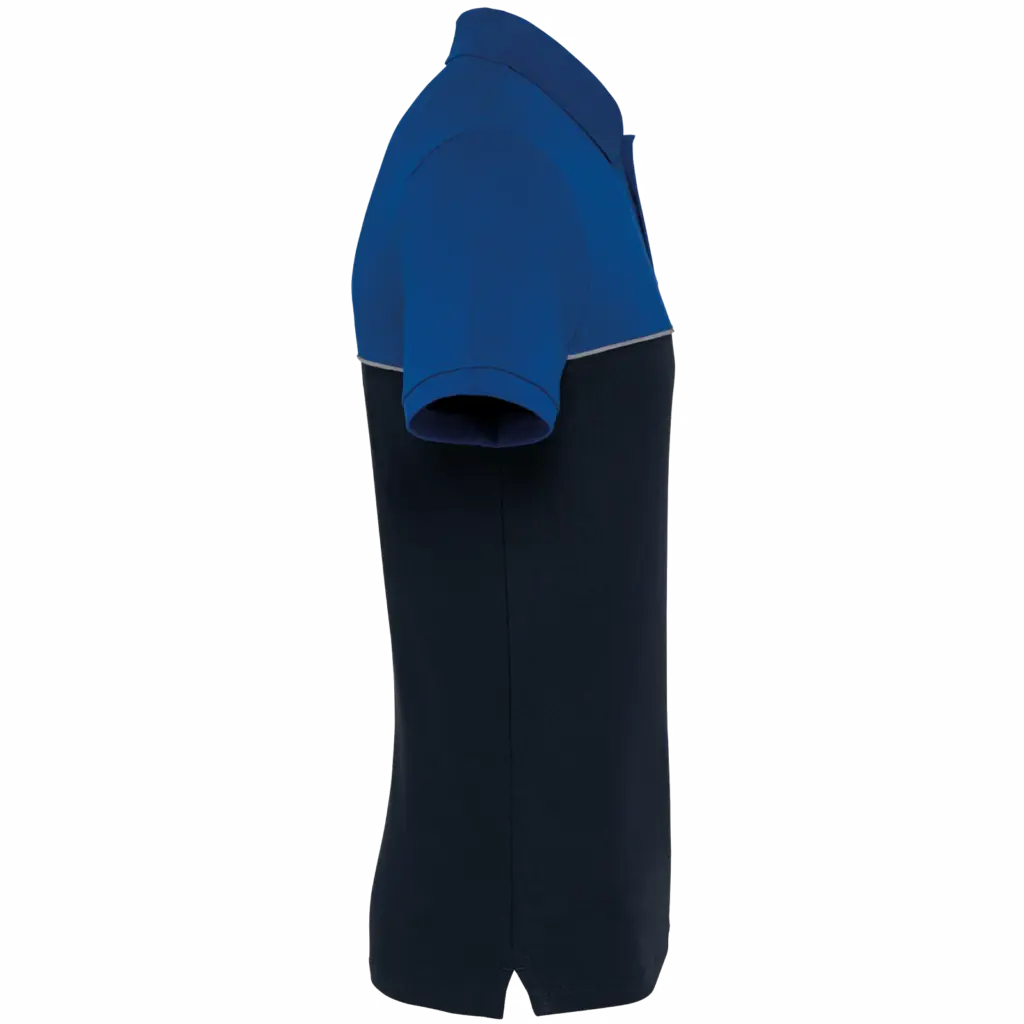 Ecologische uniseks polo met korte mouwen in twee kleuren, navy / royal blue — productfoto 11