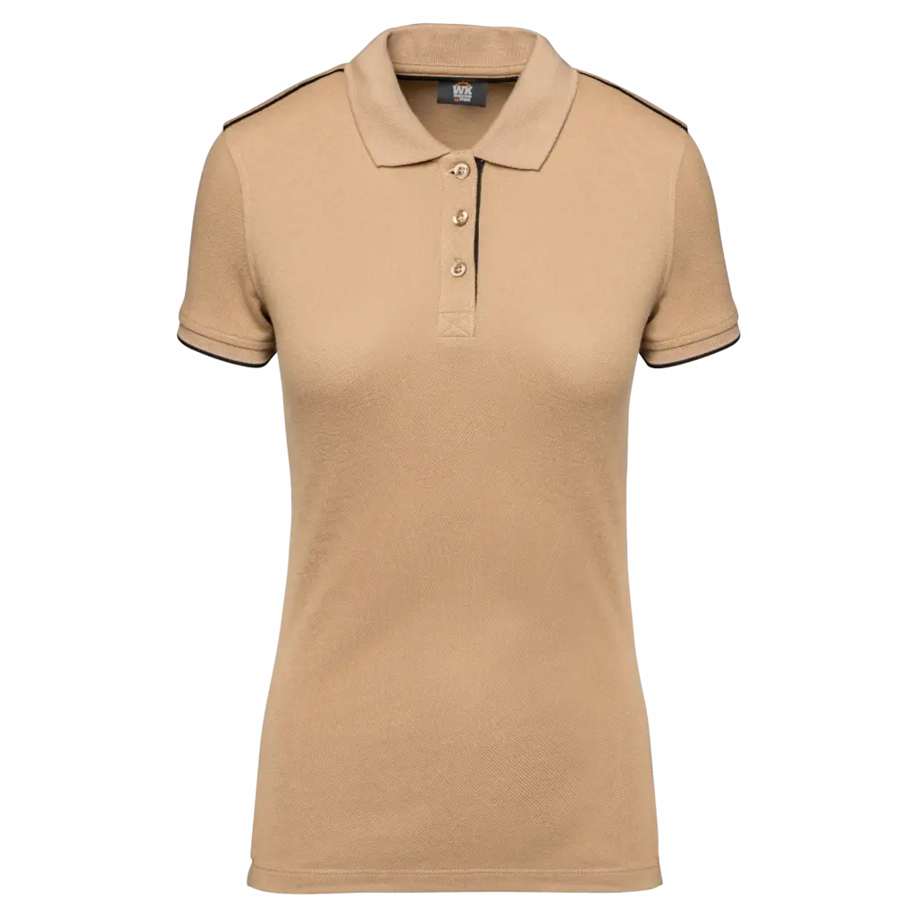 Contrasterende damespolo Day To Day korte mouwen, camel / black — productfoto 11