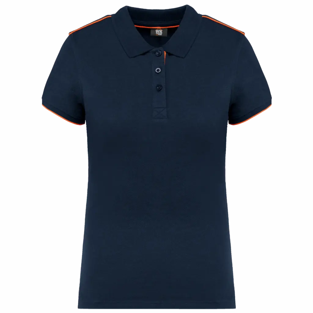 Contrasterende damespolo Day To Day korte mouwen, navy / fluorescent orange — productfoto 12