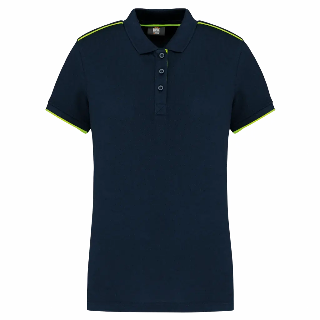 Contrasterende damespolo Day To Day korte mouwen, navy / fluorescent yellow — productfoto 13