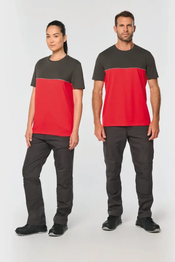 Ecologisch tweekleurig uniseks T-shirt met korte mouwen