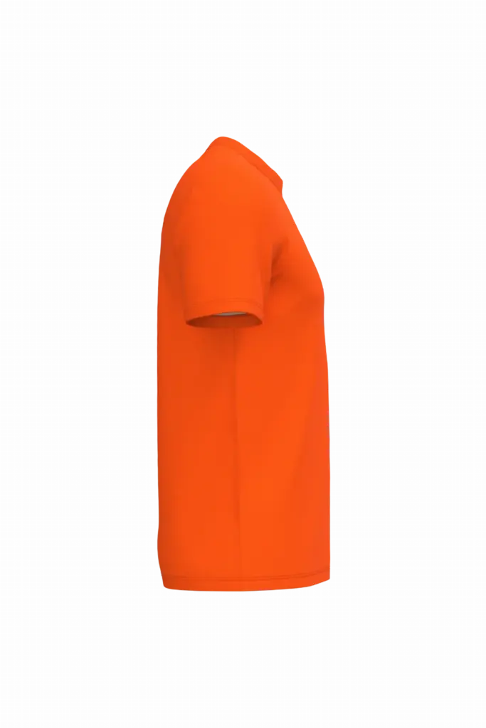 PS_WK308-S_FLUORESCENTORANGE - Hidalgo-werbeartikel Ecologisch uniseks T-shirt katoen/polyester, fluorescent orange — productfoto 5