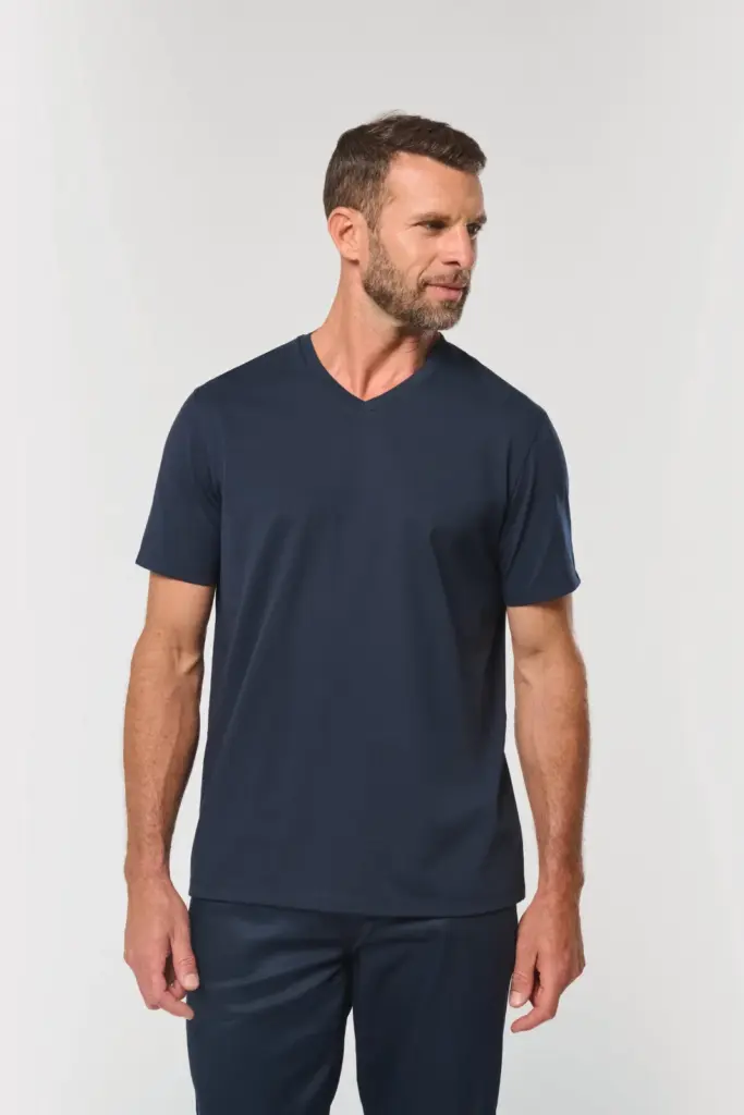 Ecologisch antibacterieel heren-T-shirt met V-hals