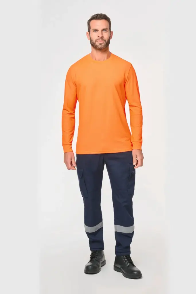 Ecologisch uniseks T-shirt lange mouwen katoen/polyester — productfoto 3