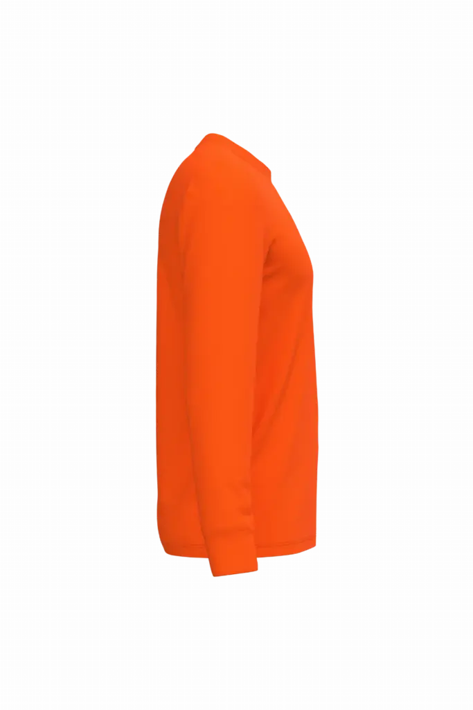 Ecologisch uniseks T-shirt lange mouwen katoen/polyester, fluorescent orange — productfoto 5