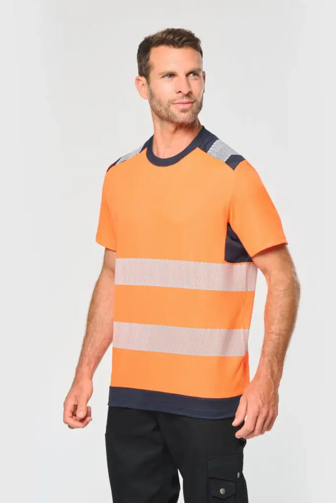 Gerecycled veiligheids-T-shirt ronde hals korte mouwen unisex — productfoto 2