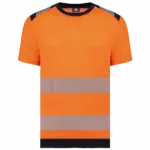 Gerecycled veiligheids-T-shirt ronde hals korte mouwen unisex, hi viz orange / navy — productfoto 6