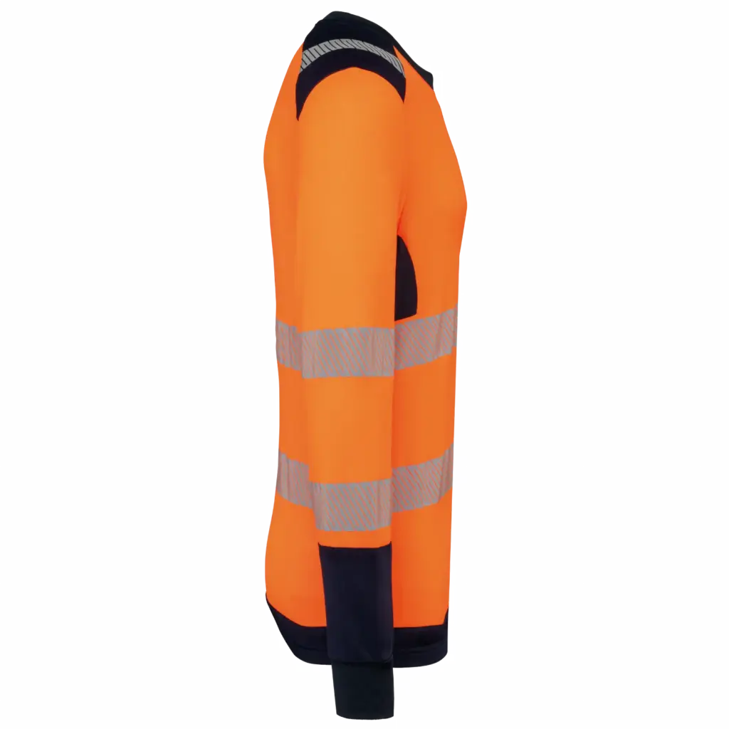Gerecycled veiligheids-T-shirt lange mouwen, hi viz orange / navy — productfoto 5