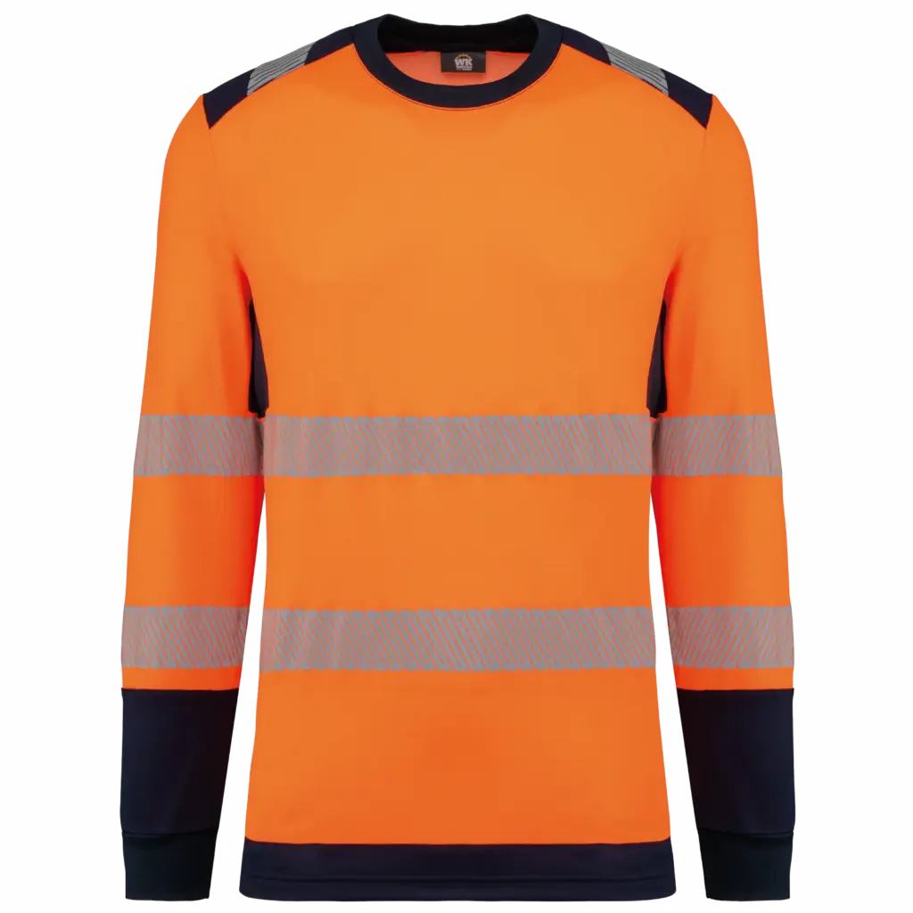 Gerecycled veiligheids-T-shirt lange mouwen, hi viz orange / navy — productfoto 6