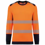 Gerecycled veiligheids-T-shirt lange mouwen, hi viz orange / navy — productfoto 6