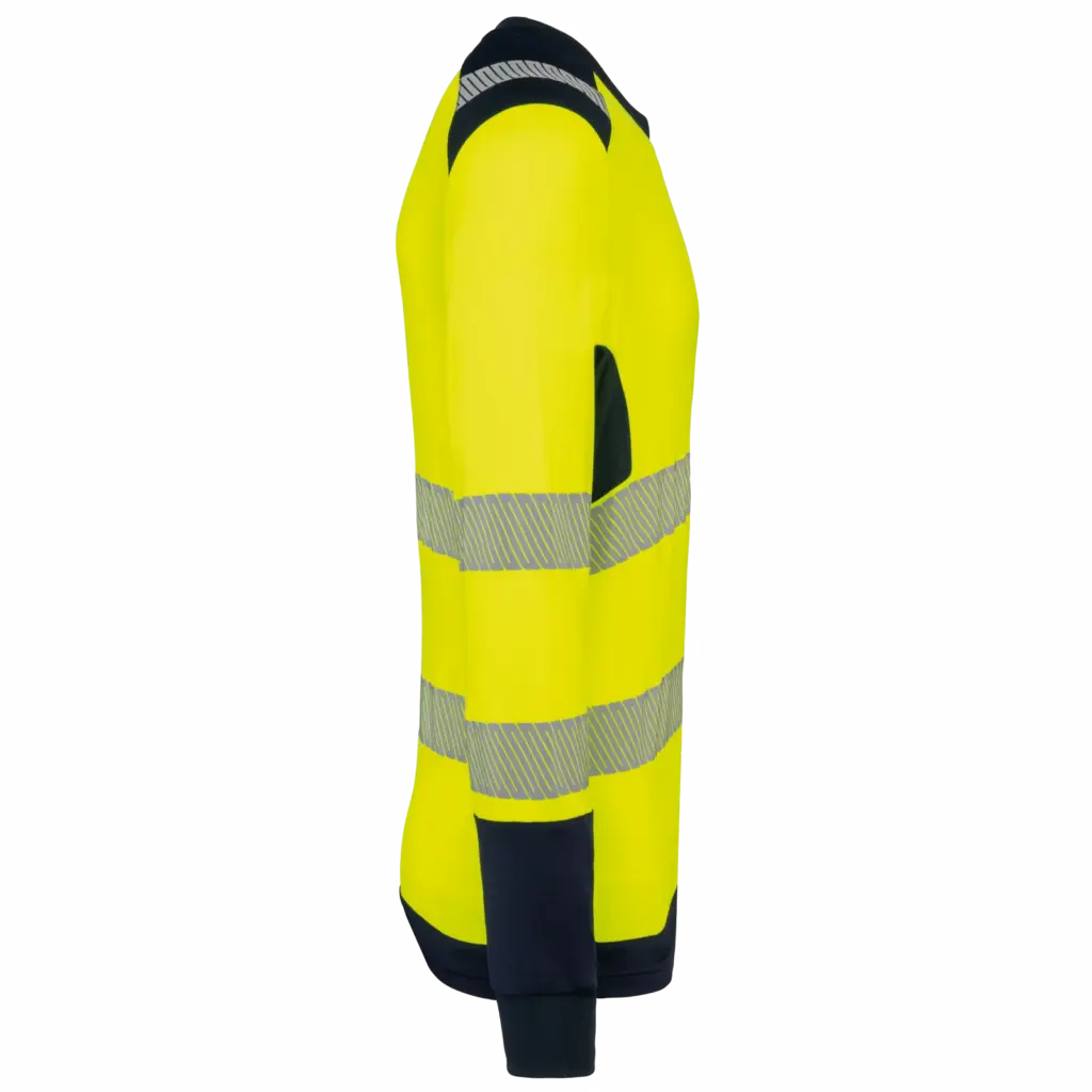 Gerecycled veiligheids-T-shirt lange mouwen, hi viz yellow / navy — productfoto 6