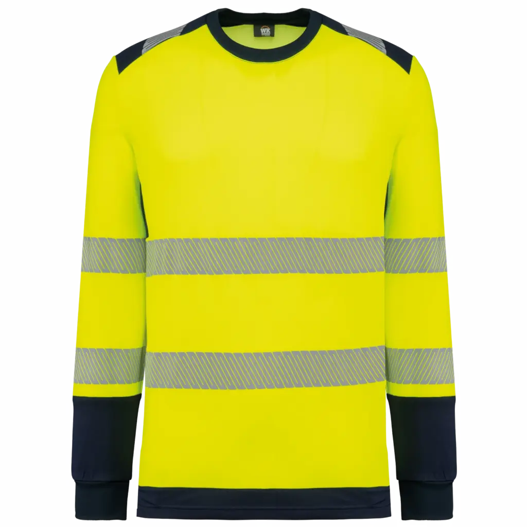 Gerecycled veiligheids-T-shirt lange mouwen, hi viz yellow / navy — productfoto 7