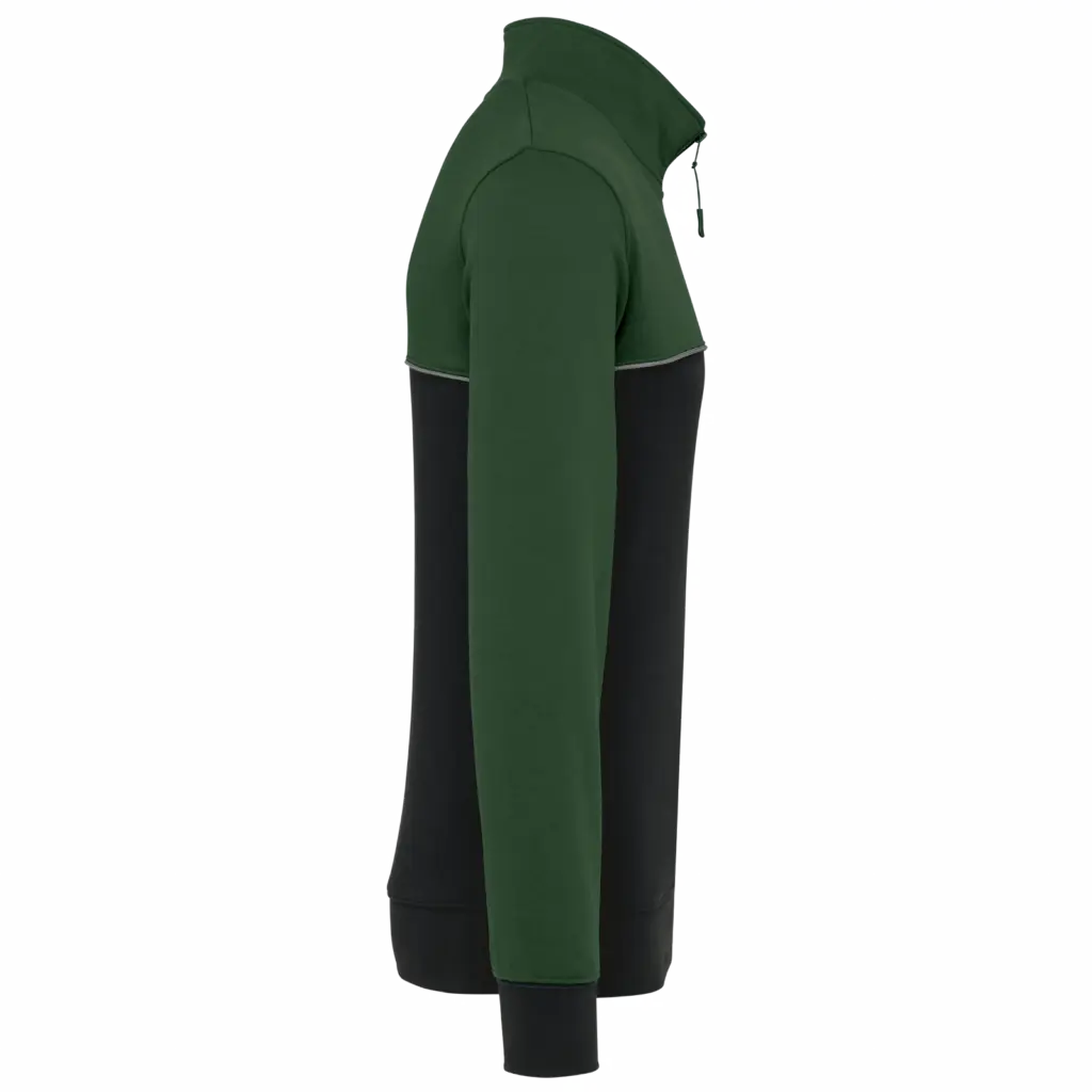 Ecologische uniseks sweater met ritskraag, black / forest green — productfoto 6