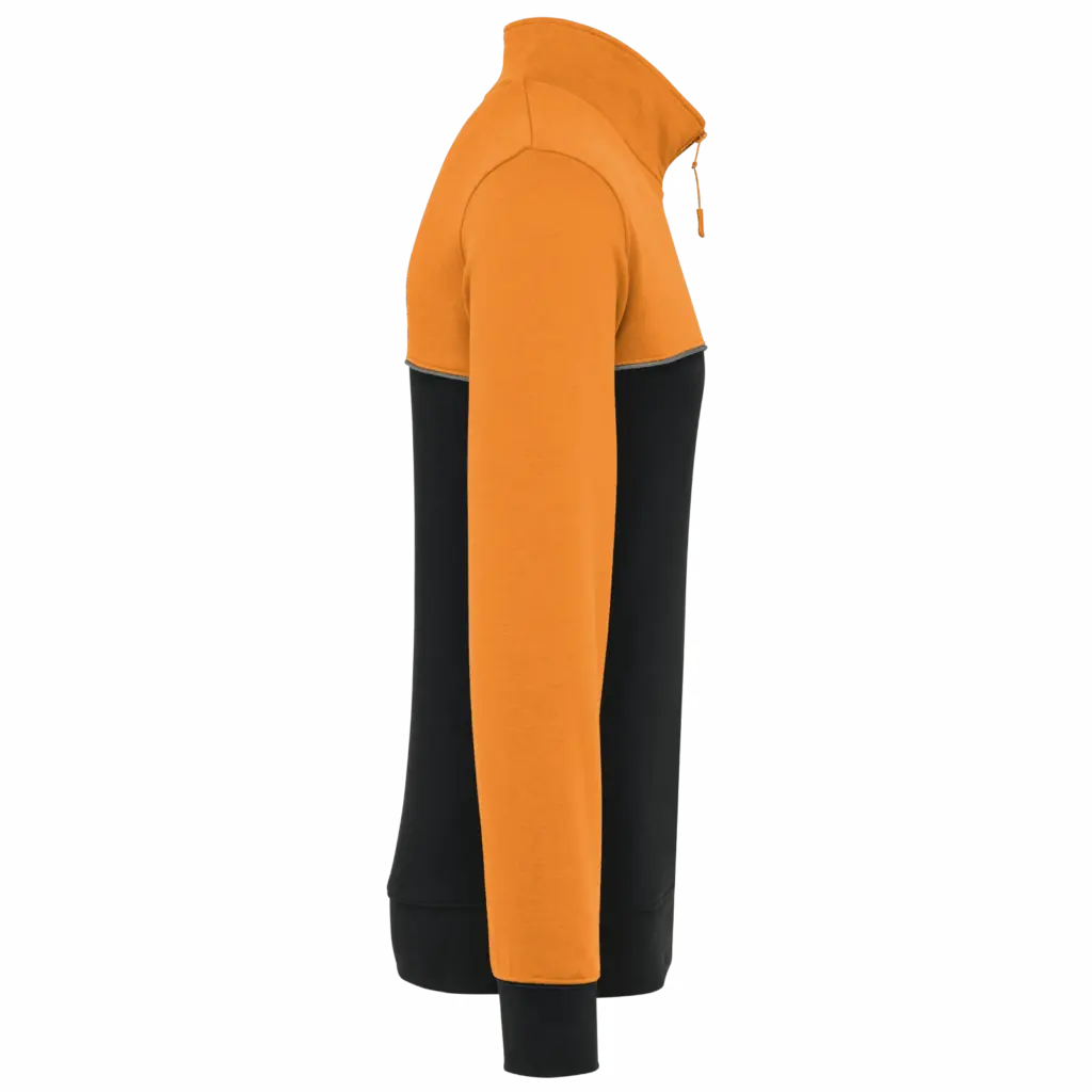 Ecologische uniseks sweater met ritskraag, black / orange — productfoto 7