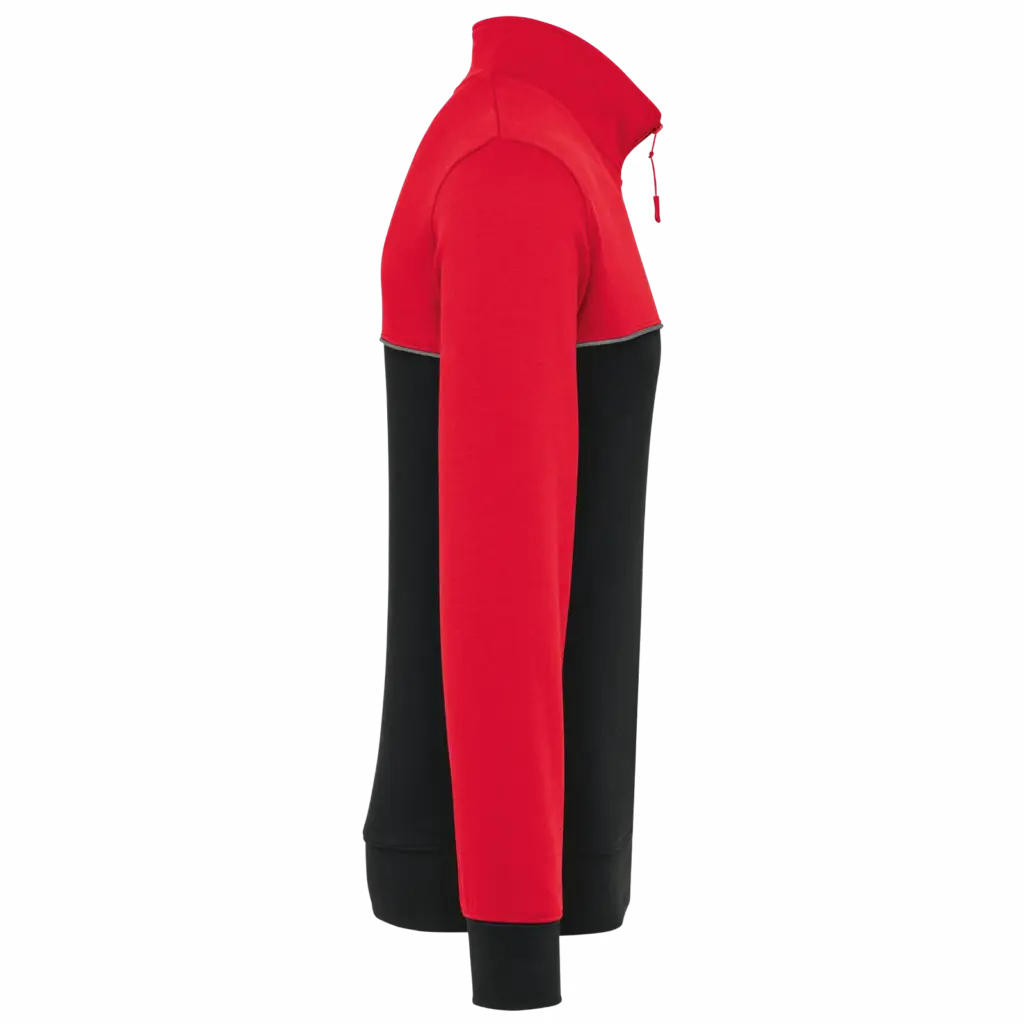 Ecologische uniseks sweater met ritskraag, black / red — productfoto 8