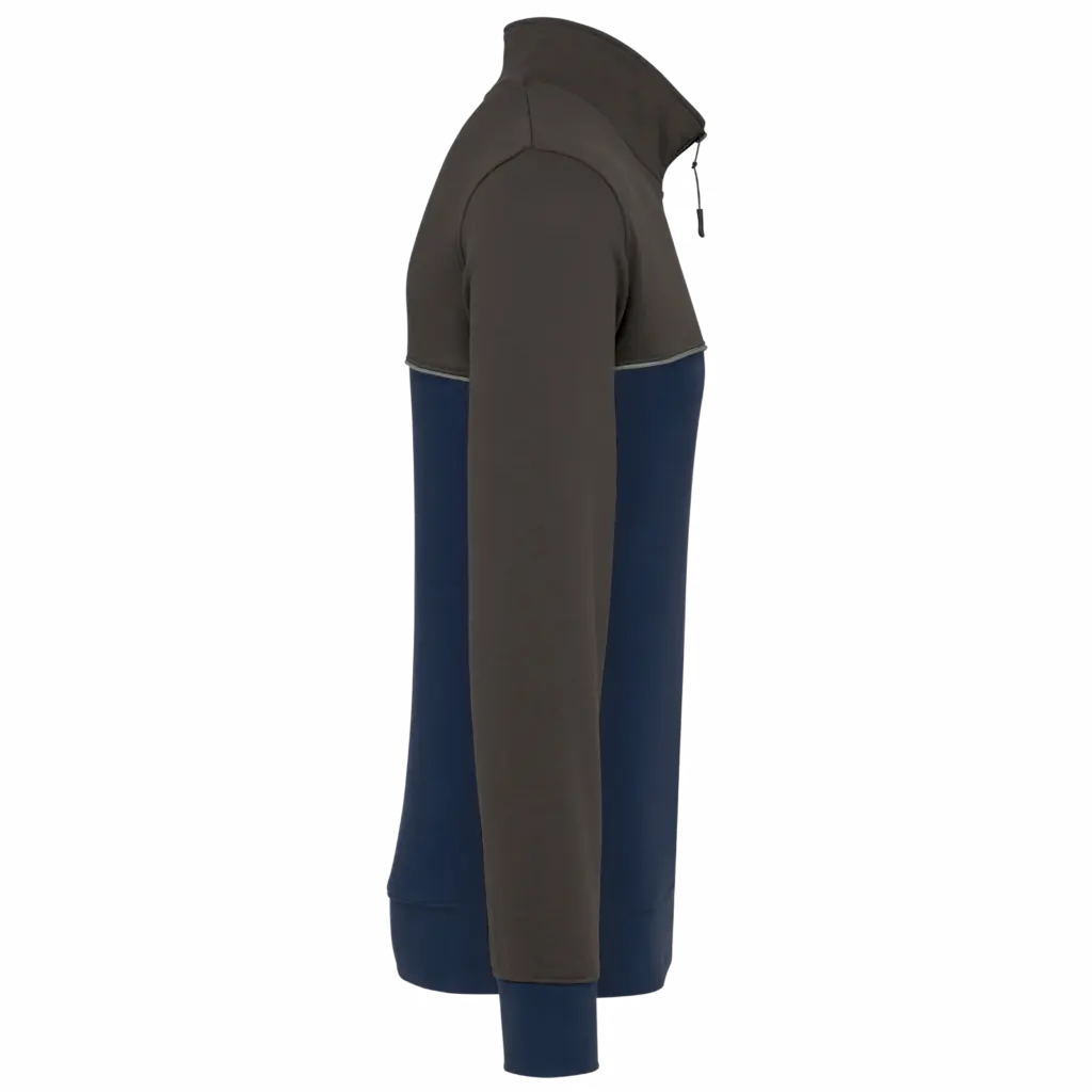 Ecologische uniseks sweater met ritskraag, navy / dark grey — productfoto 10