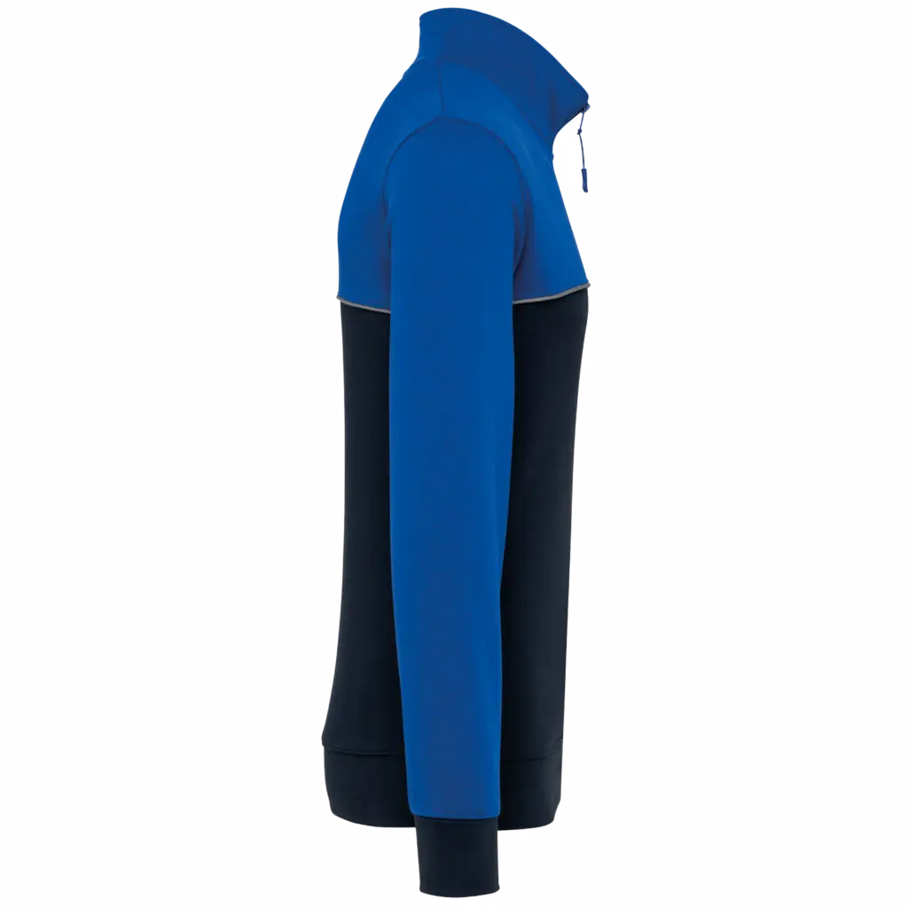 Ecologische uniseks sweater met ritskraag, navy / royal blue — productfoto 11