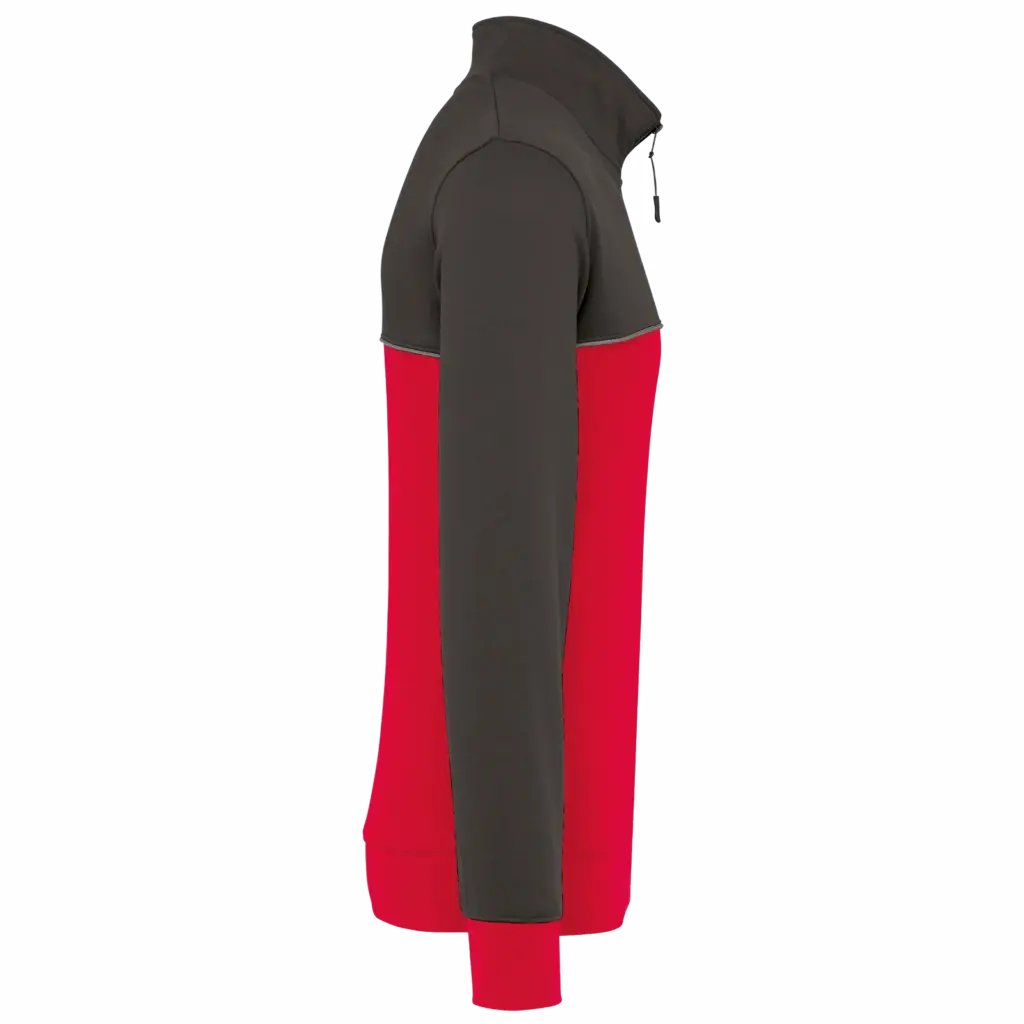 Ecologische uniseks sweater met ritskraag, red / dark grey — productfoto 12