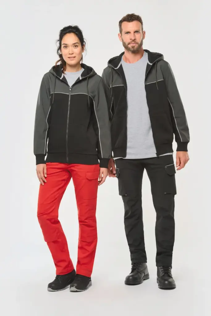 Tweekleurig ecologisch fleecevest met capuchon