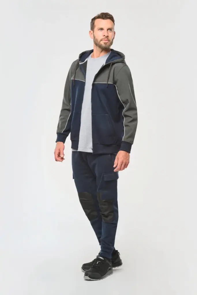 Tweekleurig ecologisch fleecevest met capuchon — productfoto 2