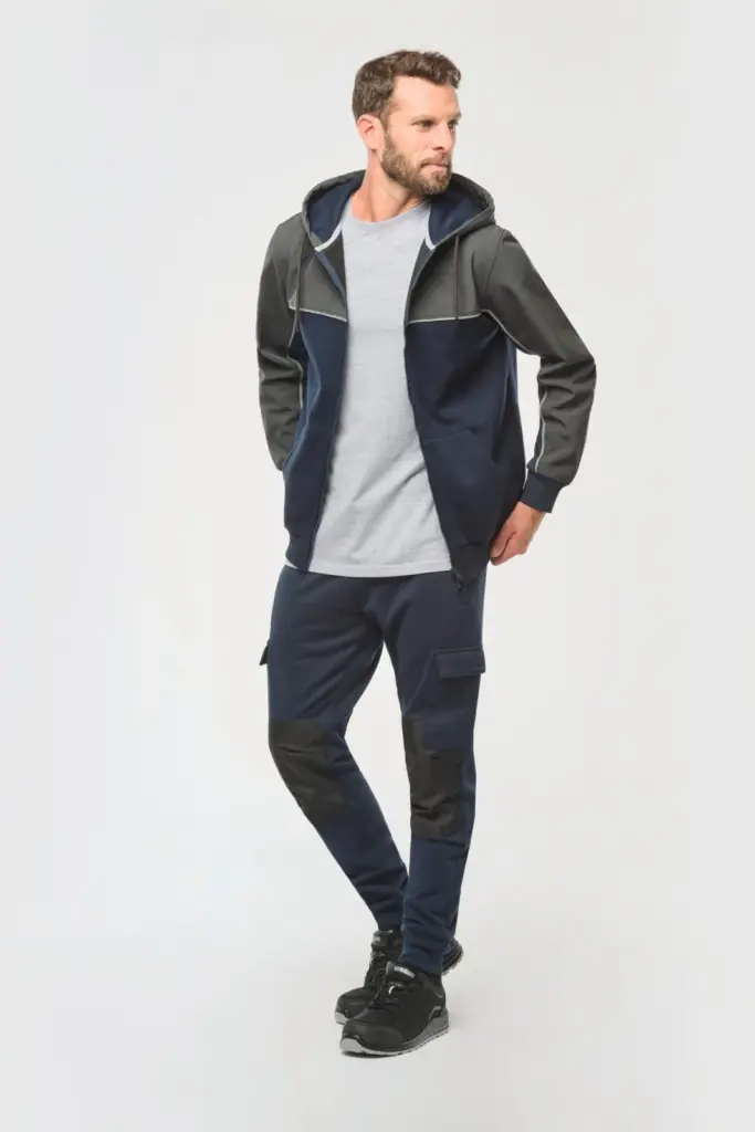 Tweekleurig ecologisch fleecevest met capuchon — productfoto 3