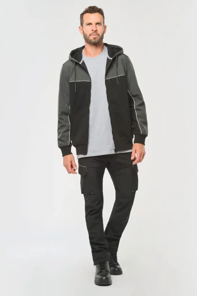 Tweekleurig ecologisch fleecevest met capuchon — productfoto 4
