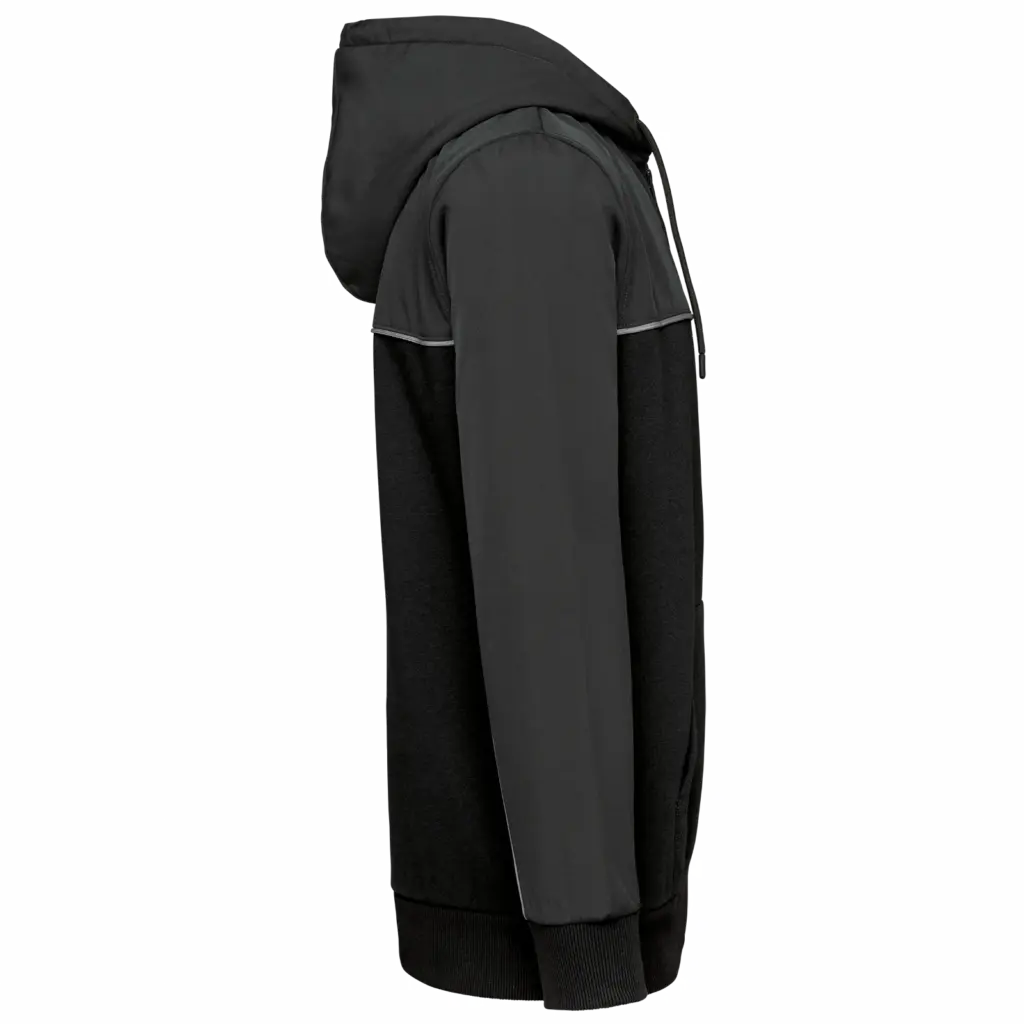 Tweekleurig ecologisch fleecevest met capuchon, black / dark grey — productfoto 5