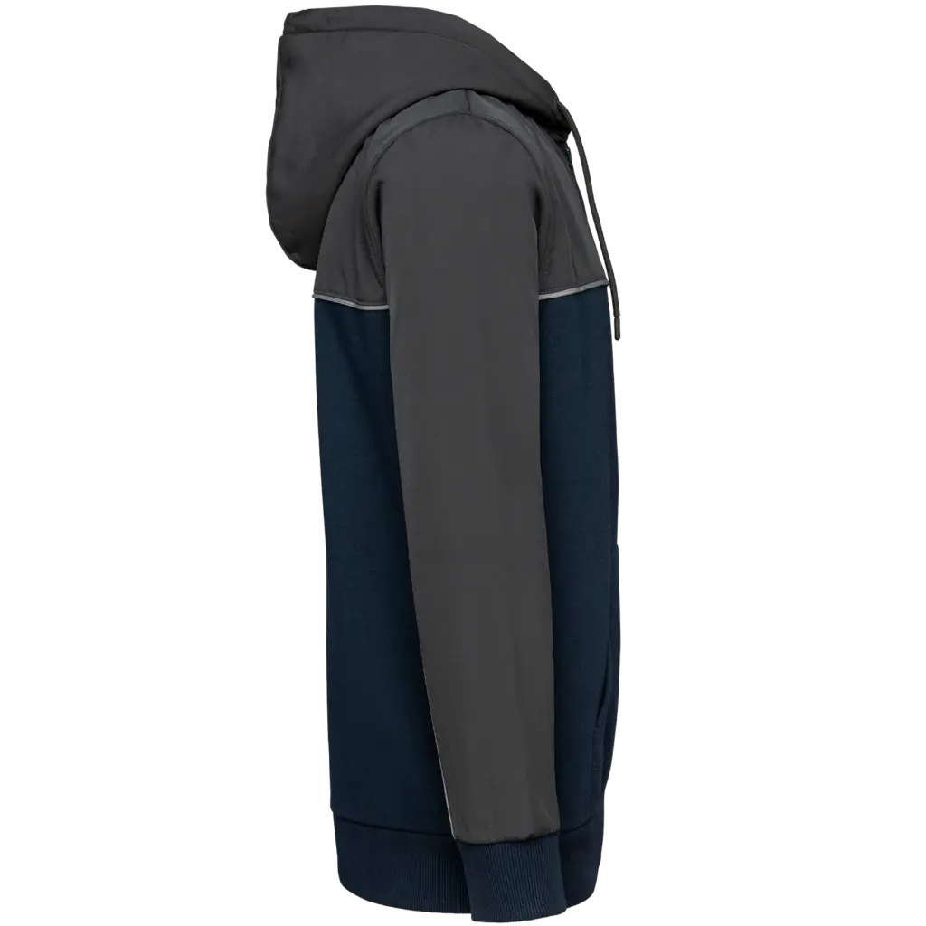 Tweekleurig ecologisch fleecevest met capuchon, navy / dark grey — productfoto 6