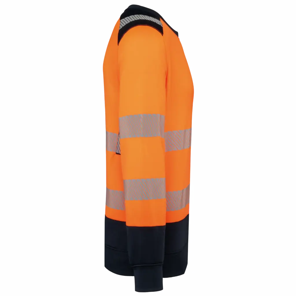 Gerecyclede veiligheidssweater ronde hals, hi viz orange / navy — productfoto 5