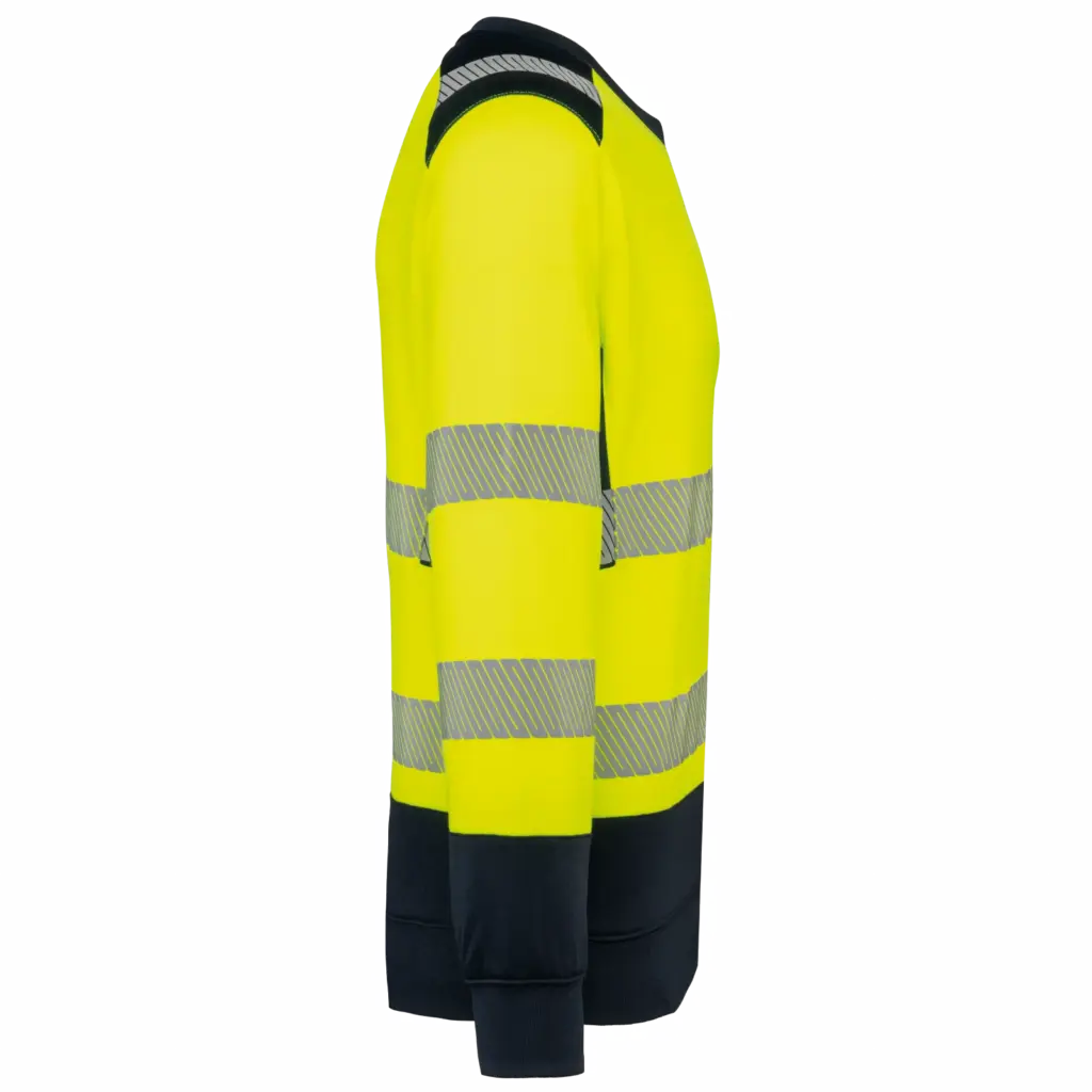 Gerecyclede veiligheidssweater ronde hals, hi viz yellow / navy — productfoto 6