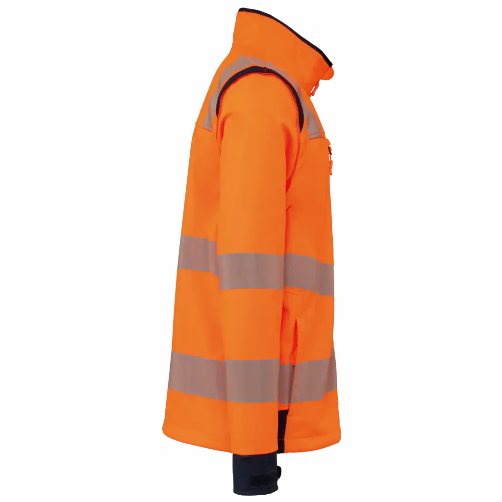 Gerecycled softshelljack met afneembare mouwen, hi viz orange / navy — productfoto 5