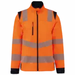 Gerecycled softshelljack met afneembare mouwen, hi viz orange / navy — productfoto 6