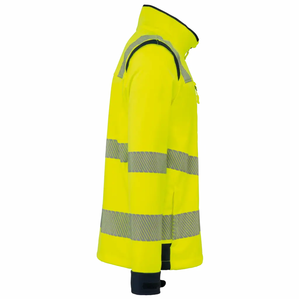 Gerecycled softshelljack met afneembare mouwen, hi viz yellow / navy — productfoto 6
