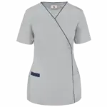 Damesblouse van polykatoen met drukknopen, snow grey — productfoto 10