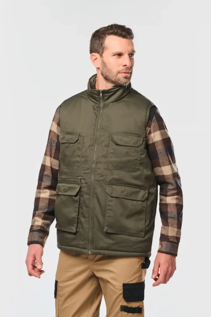 Gewatteerde uniseks bodywarmer van polykatoen multizakken — productfoto 2