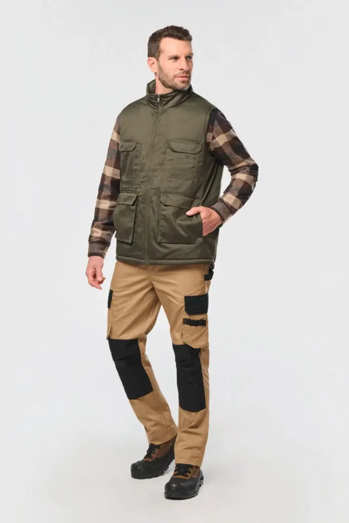 Gewatteerde uniseks bodywarmer van polykatoen multizakken — productfoto 4