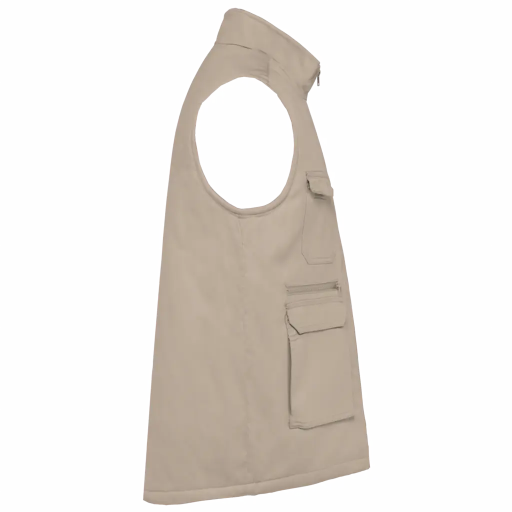 Gewatteerde uniseks bodywarmer van polykatoen multizakken, beige — productfoto 5