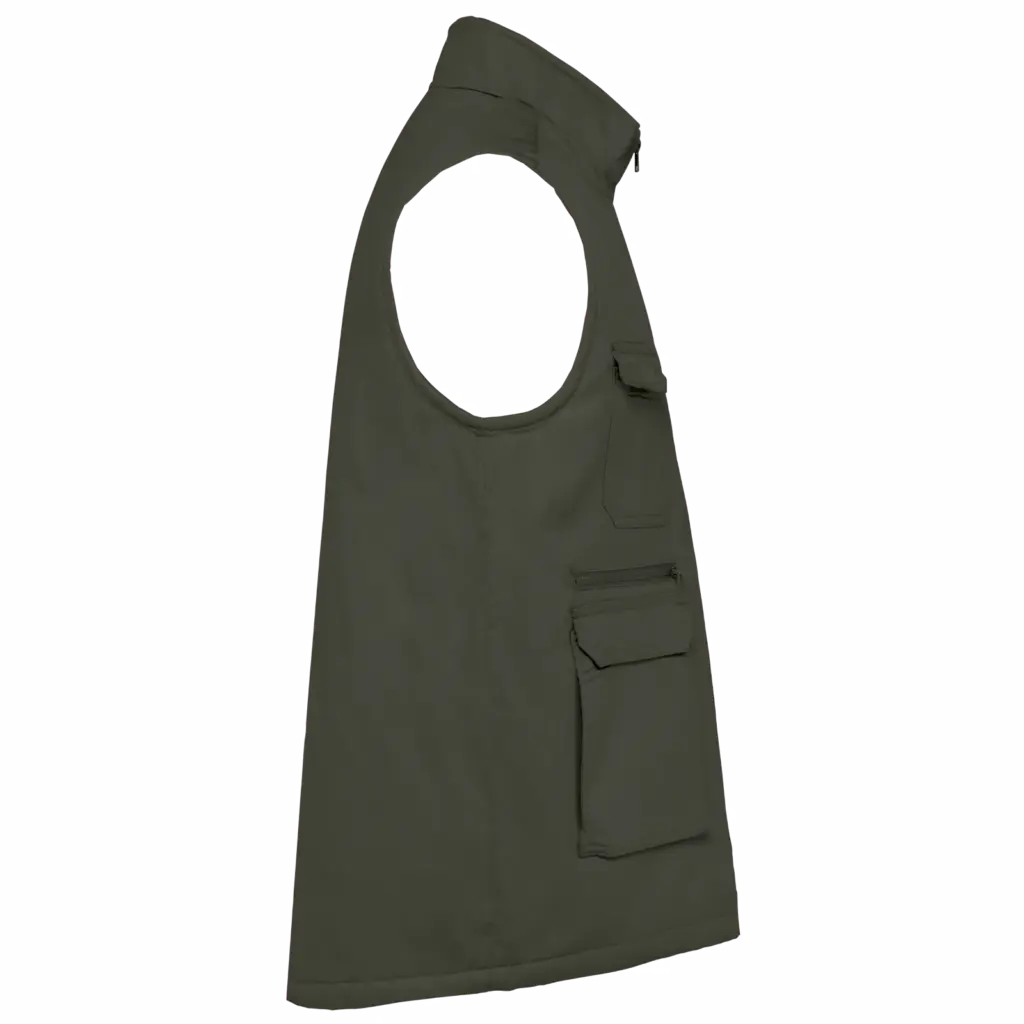 Gewatteerde uniseks bodywarmer van polykatoen multizakken, dark khaki — productfoto 9