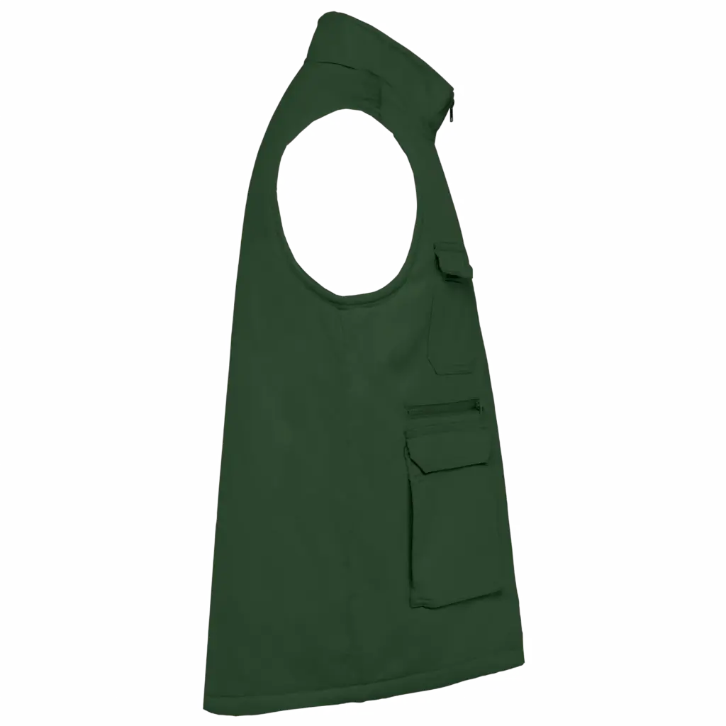 Gewatteerde uniseks bodywarmer van polykatoen multizakken, forest green — productfoto 10