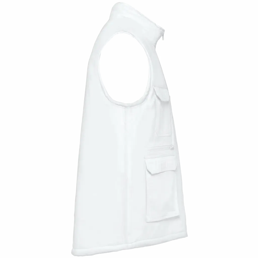 Gewatteerde uniseks bodywarmer van polykatoen multizakken, white — productfoto 14