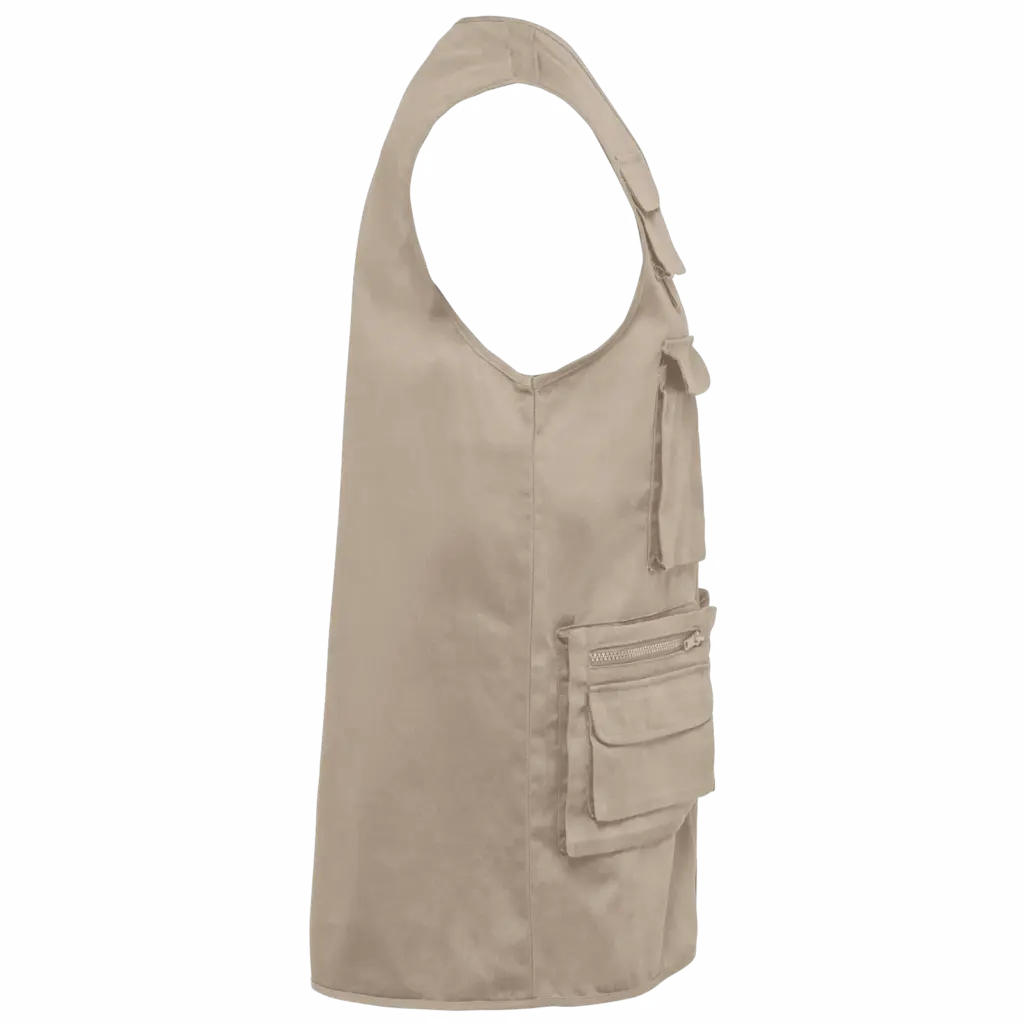 Gevoerde uniseks gilet van polykatoen multizakken, beige — productfoto 5