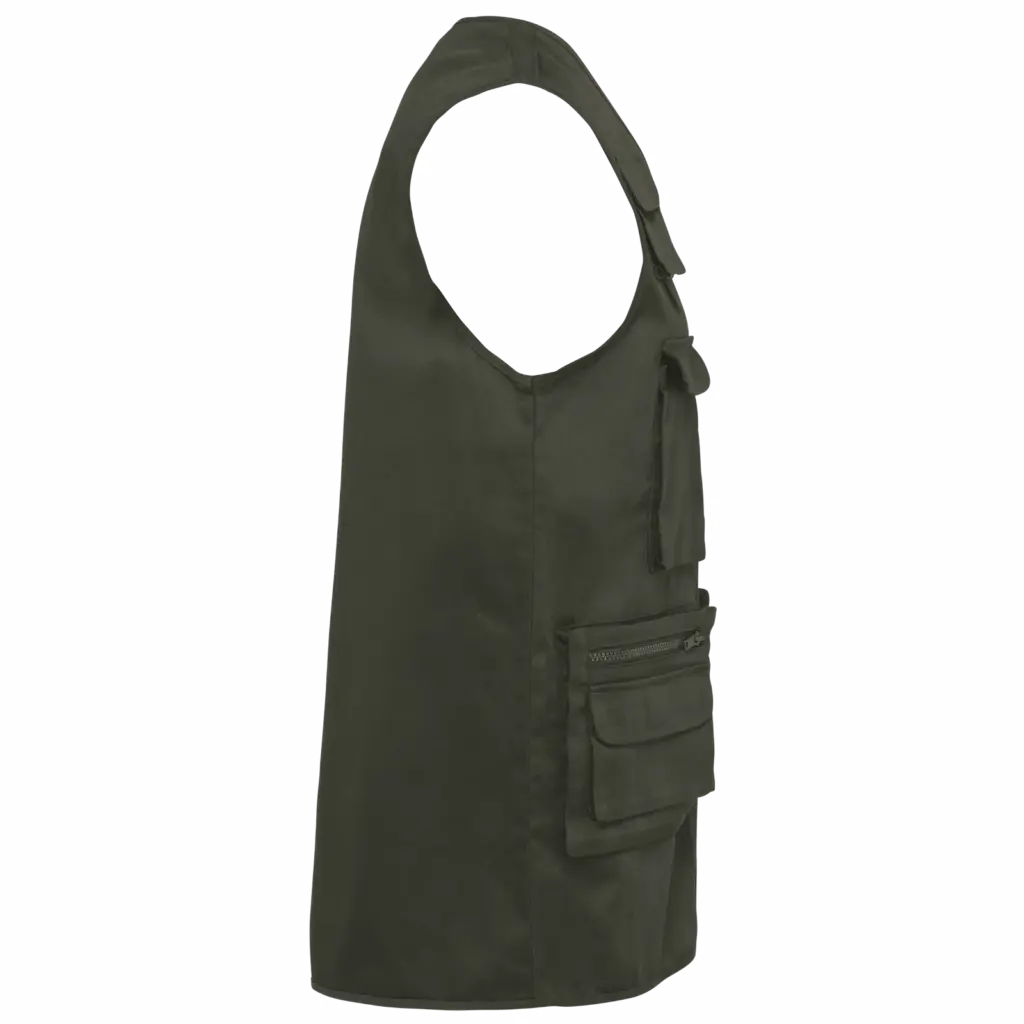 Gevoerde uniseks gilet van polykatoen multizakken, dark khaki — productfoto 8