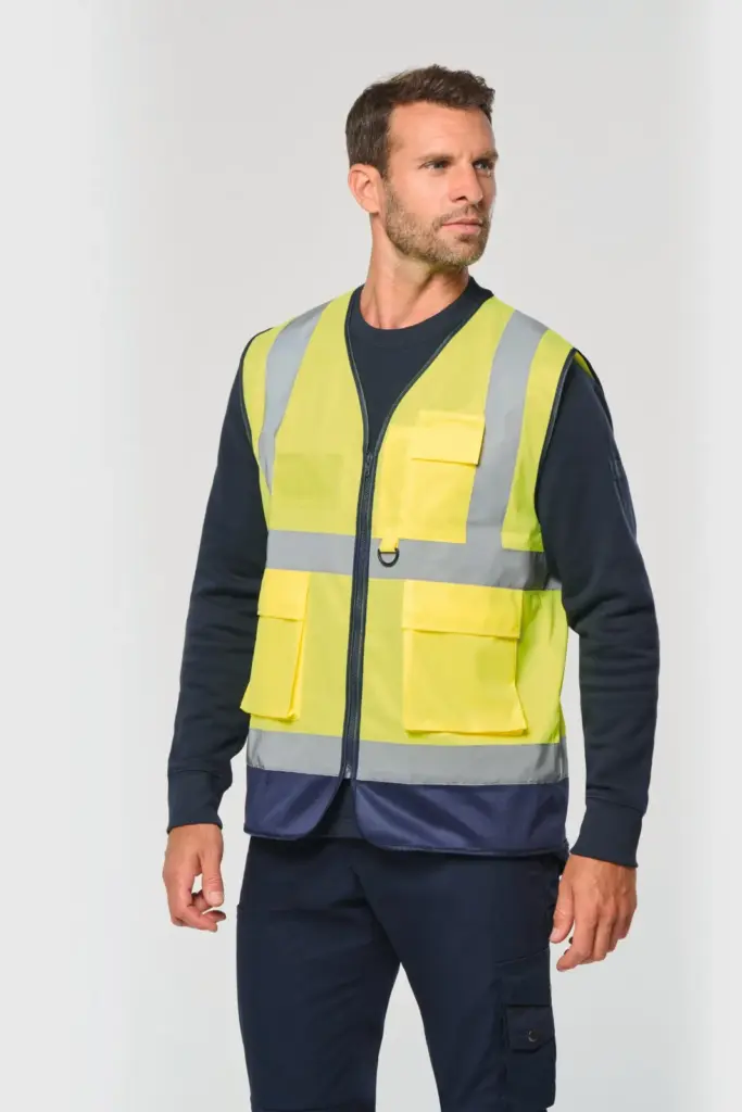 Gerecycled HI-VIS VEILIGHEIDSHESJE met rits — productfoto 2