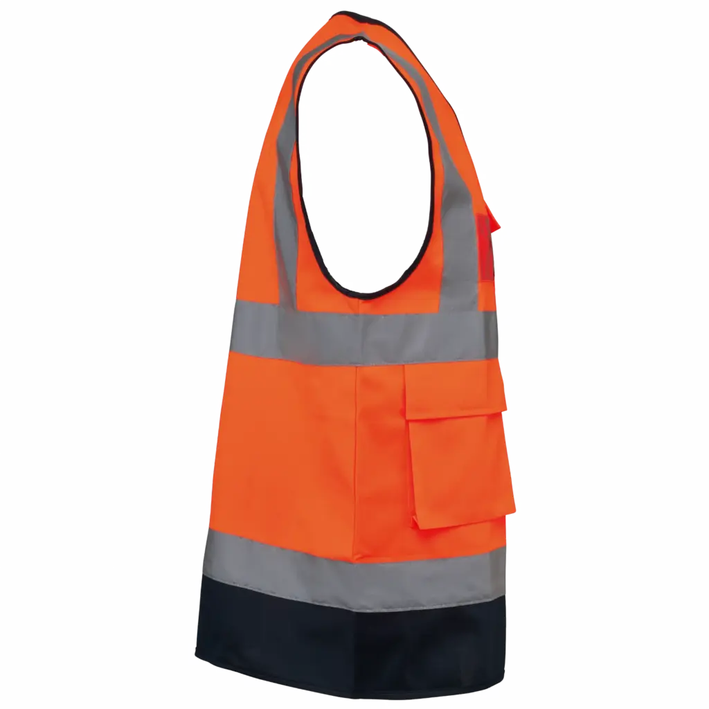 Gerecycled HI-VIS VEILIGHEIDSHESJE met rits, hi viz orange / navy — productfoto 6