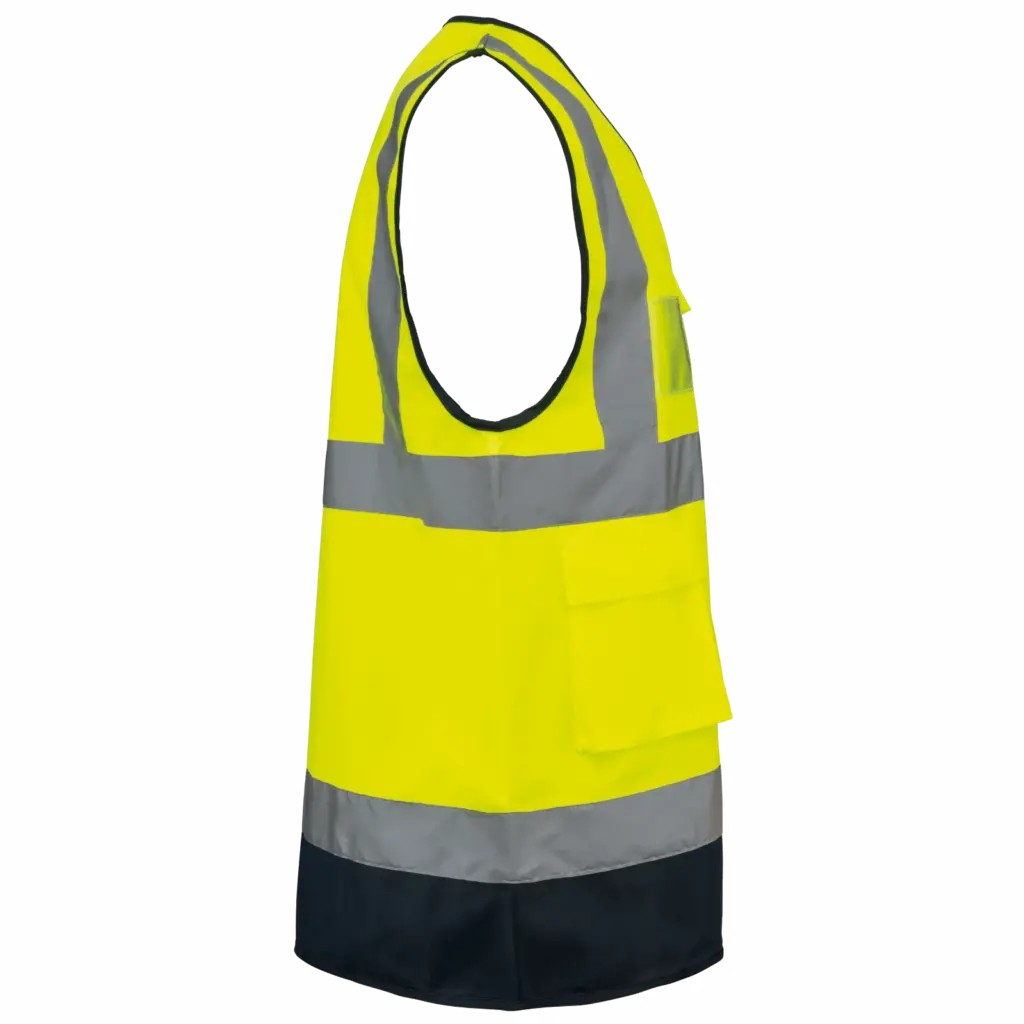 Gerecycled HI-VIS VEILIGHEIDSHESJE met rits, hi viz yellow / navy — productfoto 8