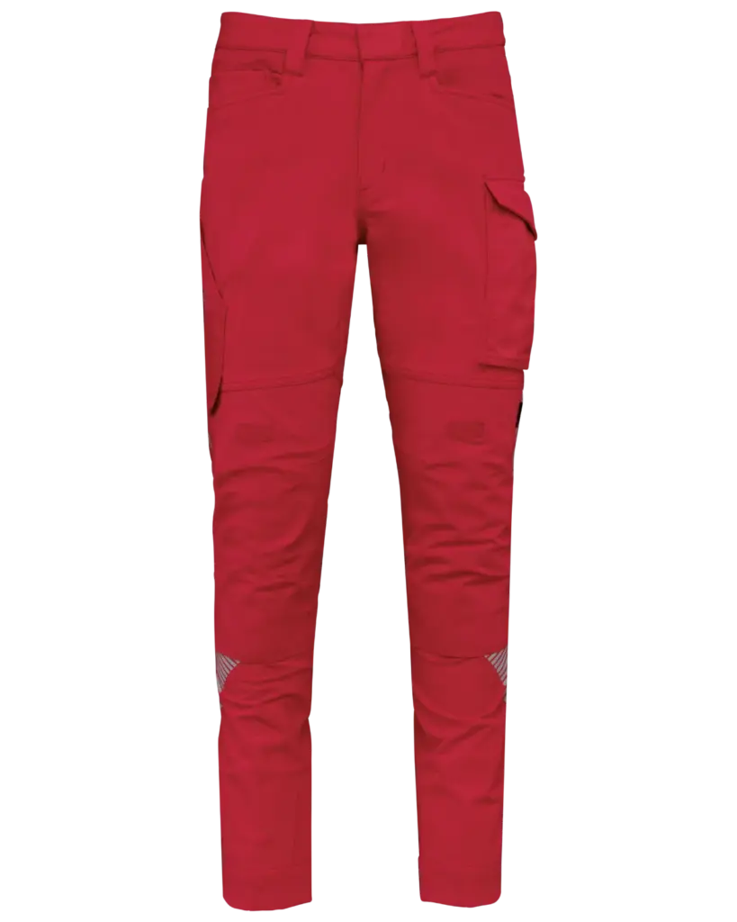 Gerecyclede stretchbroek multizakken uniseks, red — productfoto 10