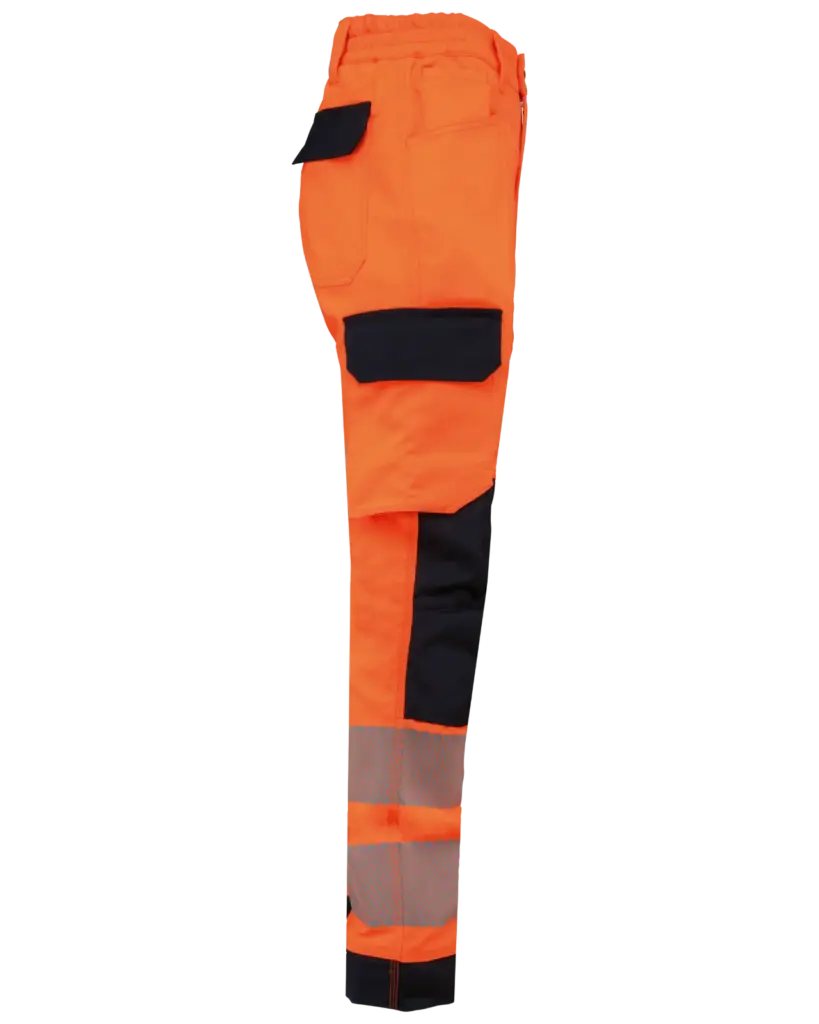 Gerecyclede veiligheidsbroek met veel zakken, hi viz orange / navy — productfoto 5