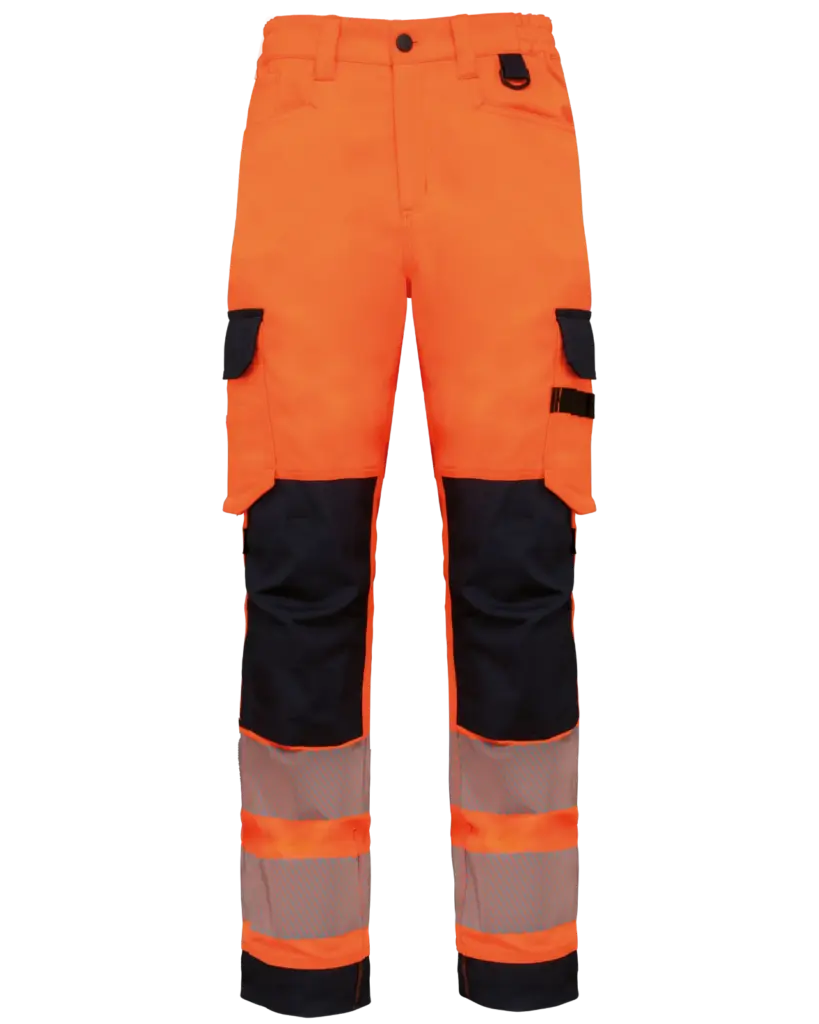 Gerecyclede veiligheidsbroek met veel zakken, hi viz orange / navy — productfoto 6