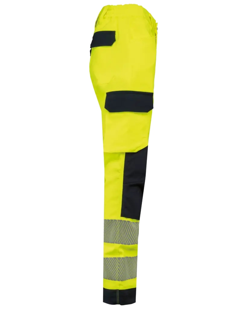 Gerecyclede veiligheidsbroek met veel zakken, hi viz yellow / navy — productfoto 6